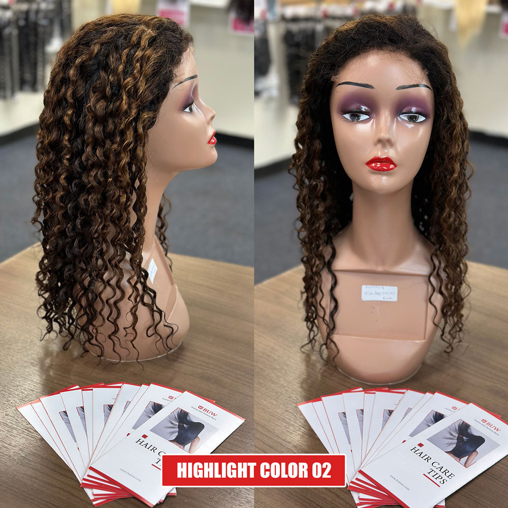 180% Density 5x5 HD Lace Closure Glueless Curly 4 Highlight Colors Breathable Air Cap Wig