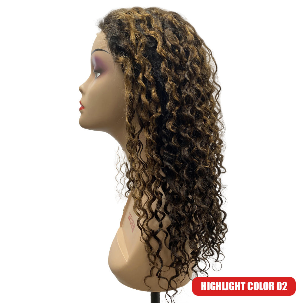 180% Density 5x5 HD Lace Closure Glueless Curly 4 Highlight Colors Breathable Air Cap Wig