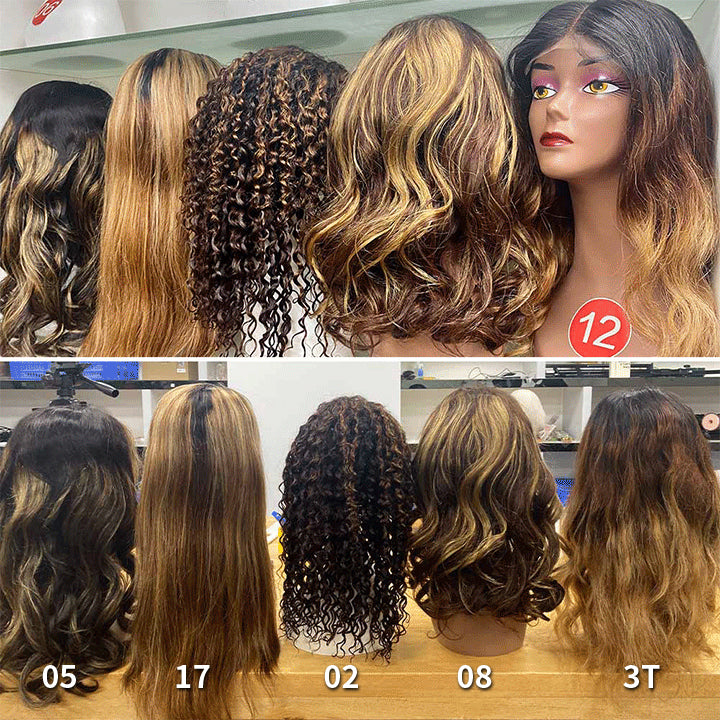 180% Density 5x5 HD Lace Closure Glueless Curly 4 Highlight Colors Breathable Air Cap Wig